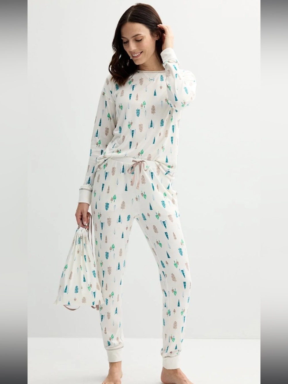 Sonoma White Tree-Print Knit Joggers set